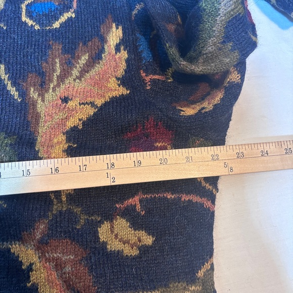Peruvian Connection Sz M Blue Floral Heavy Alpaca Rich Cardigan Sweater - Picture 7 of 9